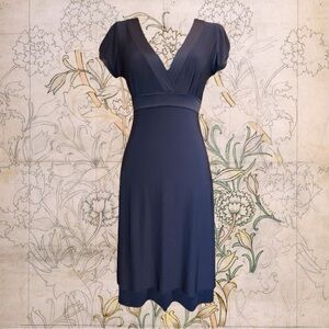 Purple Rain Black Tie Back V-Neck Short Sleeve Midi Dress Size L